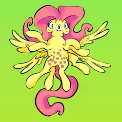 Size: 2048x2048 | Tagged: safe, artist:msponies, derpibooru import, fluttershy, pegasus, pony, conjoined, four wings, fusion, fusion:fluttershy, green background, image, multiple eyes, multiple legs, multiple wings, png, simple background, solo, three eyes, wings