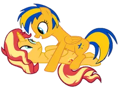 Size: 1057x756 | Tagged: safe, artist:mlpfan3991, derpibooru import, sunset shimmer, oc, oc:flare spark, pegasus, pony, unicorn, female, image, mare, png, simple background, smiling, transparent background