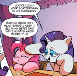 Size: 407x401 | Tagged: safe, artist:andypriceart, derpibooru import, idw, pinkie pie, rarity, spoiler:comic42, head pat, image, pat, png