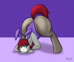 Size: 2219x1844 | Tagged: suggestive, alternate version, artist:khaki-cap, derpibooru import, oc, oc:khaki-cap, unofficial characters only, earth pony, pony, ass up, bunny suit, butt, clothes, crossdressing, cutie mark, disproportional anatomy, earth pony oc, face down ass up, huge butt, image, jacko challenge, large butt, looking at you, male, meme, old art, playboy, playboy bunny, png, raised tail, simple background, solo, stallion, tail, the ass was fat, wide hips
