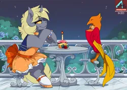 Size: 1100x778 | Tagged: safe, artist:arctic-fox, derpibooru import, changeling, phoenix, duo, image, jpeg