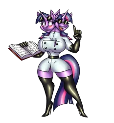 Size: 1518x1632 | Tagged: suggestive, derpibooru import, twilight sparkle, anthro, book, boots, clone, clothes, conjoined, gloves, goggles, high heel boots, high heels, image, latex, latex boots, latex gloves, mad scientist, multiple heads, png, scientist, self paradox, self ponidox, selfcest, shipping, shoes, thigh boots