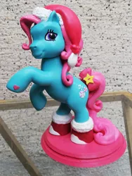 Size: 1536x2048 | Tagged: safe, derpibooru import, minty, earth pony, pony, g3, 3d print, bow, christmas, cute, figure, hat, holiday, image, jpeg, santa hat, solo, tail, tail bow