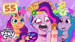 Size: 1280x720 | Tagged: safe, derpibooru import, izzy moonbow, pipp petals, earth pony, pegasus, pony, unicorn, g5, :o, bracelet, flower, flower in hair, glasses, image, jewelry, jpeg, makeup, open mouth, youtube link, youtube thumbnail