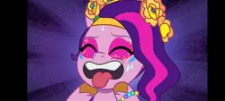 Size: 2400x1080 | Tagged: safe, derpibooru import, screencap, pipp petals, g5, my little pony: tell your tale, spoiler:tyts01e55, bridlewoodstock (tell your tale), exploitable meme, image, jpeg, meme, panicking, tongue out