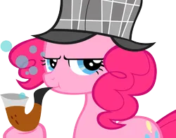 Size: 5000x3920 | Tagged: safe, artist:the-intelligentleman, derpibooru import, pinkie pie, pony, mmmystery on the friendship express, absurd resolution, bubble pipe, deerstalker, hat, image, pipe, png, simple background, solo, transparent background, vector