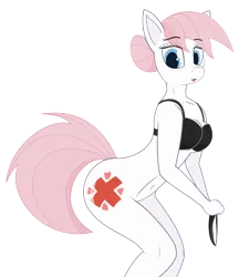 Size: 2584x2996 | Tagged: suggestive, artist:modera, derpibooru import, nurse redheart, anthro, bottomless, bra, breasts, clothes, female, image, ms paint, panties, partial nudity, png, simple background, solo, solo female, transparent background, underwear