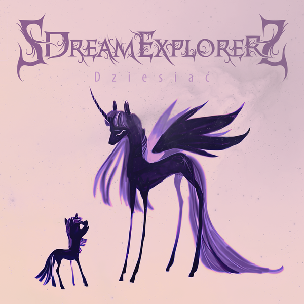Size: 2384x2384 | Tagged: safe, artist:dearmary, derpibooru import, princess twilight 2.0, twilight sparkle, twilight sparkle (alicorn), alicorn, pony, unicorn, the last problem, album cover, duality, female, filly, filly twilight sparkle, image, limited palette, older, older twilight, png, time paradox, younger