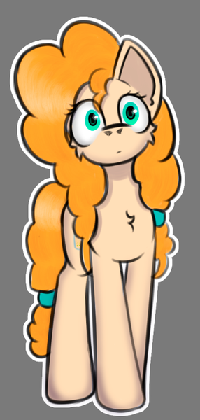 Size: 374x784 | Tagged: safe, artist:cotarsis, derpibooru import, pear butter, earth pony, pony, gray background, image, looking at you, png, simple background, solo, sticker