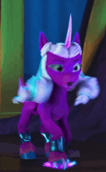 Size: 592x960 | Tagged: safe, derpibooru import, screencap, g5, my little pony: make your mark, spoiler:g5, spoiler:my little pony: make your mark, spoiler:my little pony: make your mark chapter 4, spoiler:mymc04e02, angry, animated, fire, gif, image, magic, my little pony: make your mark chapter 4, opaline arcana, solo, stomp, top remodel