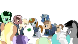 Size: 6606x3726 | Tagged: safe, artist:suramii, derpibooru import, oc, oc:littlepip, unofficial characters only, earth pony, pony, unicorn, fallout equestria, absurd resolution, clothes, image, jumpsuit, pipbuck, png, simple background, transparent background, vault suit
