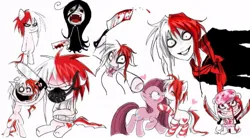 Size: 720x398 | Tagged: semi-grimdark, derpibooru import, pinkie pie, oc, earth pony, .mov, shed.mov, bags under eyes, blood, canon x oc, chainsaw, cleaver, clothes, gloves, happy tree friends, image, jpeg, pinkamena diane pie, socks, stockings, thigh highs, two toned mane