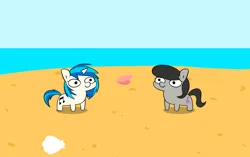 Size: 2952x1859 | Tagged: safe, artist:hlebushek, derpibooru import, octavia melody, vinyl scratch, earth pony, pony, unicorn, backwards cutie mark, clam, cute, duo, duo female, female, image, island, lesbian, mare, ocean, png, reference, scratchtavia, shipping, squatpony, water