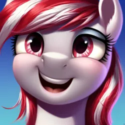 Size: 3072x3072 | Tagged: safe, derpibooru import, machine learning generated, stable diffusion, sugar moonlight, earth pony, pony, g5, ai content, bust, close-up, cute, female, generator:purplesmart.ai, gradient background, image, looking at you, mare, open mouth, png, portrait, smiling, solo