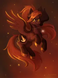 Size: 1500x2000 | Tagged: safe, artist:scheadar, derpibooru import, oc, oc:kometka, unofficial characters only, pegasus, amulet, embers, female, flying, image, jewelry, jpeg, pegasus oc, solo, solo female, wings