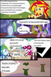 Size: 800x1200 | Tagged: safe, derpibooru import, photo finish, rainbow dash, spike, sunset shimmer, twilight sparkle, twilight sparkle (alicorn), alicorn, equestria girls, book, bra, clothes, comic, dialogue, diary, excited, image, jpeg, laughing, loincloth, magic mirror, mirror, this will end in laughs, underwear