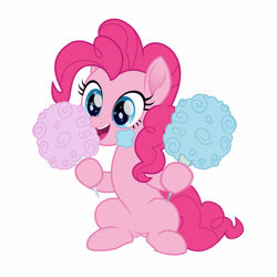 Size: 900x900 | Tagged: safe, artist:spookitty, derpibooru import, pinkie pie, earth pony, pony, animated, cotton candy, eating, female, gif, image, nom, pony tale adventures, smiling, solo, solo female
