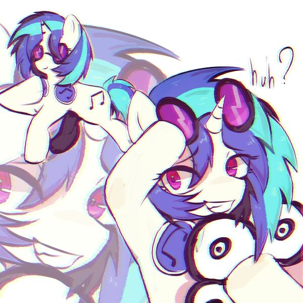 Size: 1280x1280 | Tagged: safe, artist:altyn, derpibooru import, vinyl scratch, pony, unicorn, cd, female, grin, headphones, image, jpeg, mare, smiling, sunglasses