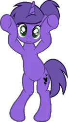 Size: 274x485 | Tagged: safe, artist:stellar-ponies, artist:tanahgrogot, derpibooru import, oc, oc:violetta cuddles belle, unofficial characters only, pony, unicorn, base used, caramelldansen, cute, dancing, happy, image, looking at you, ocbetes, png, ponytail, simple background, smiling, smiling at you, solo, transparent background