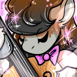 Size: 1050x1050 | Tagged: safe, artist:xizana, derpibooru import, octavia melody, pony, bust, cello, colored hooves, eyebrows, eyebrows visible through hair, eyes closed, furry to pony, image, jpeg, musical instrument, portrait, solo, transformation, unshorn fetlocks