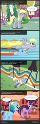 Size: 1650x5050 | Tagged: safe, artist:jaye, derpibooru import, derpy hooves, rainbow dash, twilight sparkle, earth pony, pegasus, pony, unicorn, comic, earth pony rainbow dash, eyes closed, female, golden oaks library, headcanon, image, library, magic, mare, open mouth, png, race swap, racing, rainbow trail, scrunchy face, show accurate, unicorn twilight