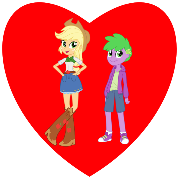 Size: 800x800 | Tagged: safe, derpibooru import, applejack, spike, equestria girls, applespike, female, image, male, png, shipping, shipping heart, straight
