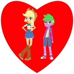 Size: 800x800 | Tagged: safe, derpibooru import, applejack, spike, equestria girls, applespike, female, image, male, png, shipping, shipping heart, straight