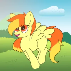 Size: 2000x2000 | Tagged: safe, artist:snowcario, derpibooru import, oc, oc:lemon drop, unofficial characters only, pegasus, pony, female, freckles, image, png, running, solo, wings