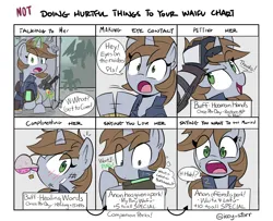 Size: 1600x1299 | Tagged: safe, artist:icey, derpibooru import, oc, oc:anon, oc:littlepip, fallout equestria, doing loving things, healing, image, meme, png, raider