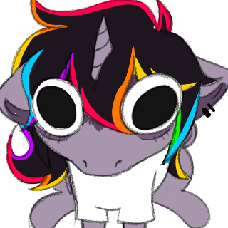 Size: 320x320 | Tagged: safe, artist:woofpoods, derpibooru import, oc, oc:strobestress, unofficial characters only, pony, unicorn, clothes, derp, ear fluff, ear piercing, earring, funny, image, jewelry, looking at you, meme, messy hair, messy mane, multicolored hair, piercing, png, rainbow hair, shirt, solo, staring at you, staring into your soul, t-shirt, tired eyes, white shirt