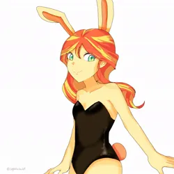 Size: 1024x1024 | Tagged: safe, artist:sugarcube269, derpibooru import, sunset shimmer, equestria girls, bunny ears, bunny suit, clothes, female, image, jpeg, leotard, playboy bunny, simple background, solo, white background