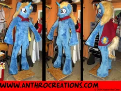 Size: 1200x900 | Tagged: safe, artist:atalonthedeer, derpibooru import, oc, oc:helping hoof, unofficial characters only, unicorn, cape, clothes, cmc cape, fursuit, image, irl, jpeg, multiple views, photo, ponysuit, solo, text, workshop