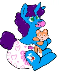 Size: 442x587 | Tagged: suggestive, artist:cavewolfphil, derpibooru import, oc, oc:vitriol ink, unofficial characters only, fox, pony, unicorn, diaper, diaper fetish, female, fetish, image, mare, non-baby in diaper, pacifier, plushie, png, poofy diaper, simple background, sitting, smiling, white background