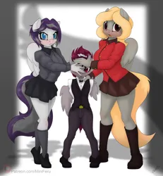 Size: 1108x1200 | Tagged: safe, artist:miniferu, derpibooru import, oc, oc:rylo rum, oc:velocity, anthro, pegasus, pony, clothes, cover, feet, female, image, jpeg, male, my little pony, skirt, uniform