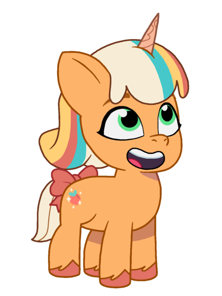 Size: 1214x1619 | Tagged: safe, artist:ben81398, derpibooru import, pony, unicorn, g5, my little pony: tell your tale, spoiler:g5, spoiler:my little pony: tell your tale, spoiler:tyts01e07, bow, clip trot, female, filly, foal, image, open mouth, peach fizz, pippsqueaks, png, simple background, smiling, tail, tail bow, transparent background