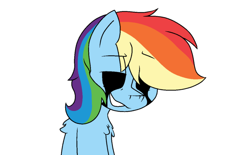 Size: 1224x756 | Tagged: safe, artist:thedangbooper, derpibooru import, rainbow dash, oc, oc:allseer, unofficial characters only, anthro, original species, pegasus, pony, .exe, allseer, chest fluff, concept art, doppelganger, empty eye socket, image, lidded eyes, multicolored hair, no pupils, png, rainbow hair, shoulder fluff, simple background, smiling, smirk, solo, transparent background