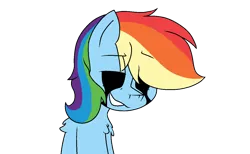 Size: 1224x756 | Tagged: safe, artist:thedangbooper, derpibooru import, rainbow dash, oc, oc:allseer, unofficial characters only, anthro, original species, pegasus, pony, .exe, allseer, chest fluff, concept art, doppelganger, empty eye socket, image, lidded eyes, multicolored hair, no pupils, png, rainbow hair, shoulder fluff, simple background, smiling, smirk, solo, transparent background