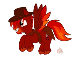 Size: 1125x850 | Tagged: safe, artist:firehearttheinferno, derpibooru import, oc, oc:lance longmane, unofficial characters only, hybrid, pegasus, pony, wolf, wolf pony, blaze (coat marking), clothes, coat markings, cowboy hat, cutie mark, dashite, derpibooru exclusive, ear fluff, ear tufts, facial hair, facial markings, fallout equestria oc, fangs, flapping, flying, full body, goatee, grin, happy, hat, heart, hooves, image, jacket, leather, leather jacket, looking at something, male, multicolored hair, multicolored mane, orange eyes, png, red coat, red mane, red wings, redraw, sharp teeth, show accurate, simple background, smiling, solo, spoiler, spread wings, stallion, stallion oc, teeth, transparent background, unshorn fetlocks, vector, watermark, wings