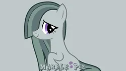 Size: 1920x1080 | Tagged: safe, artist:cheezedoodle96, derpibooru import, edit, editor:jaredking779, marble pie, earth pony, pony, cute, female, gray background, hair over one eye, image, jpeg, marblebetes, mare, simple background, solo