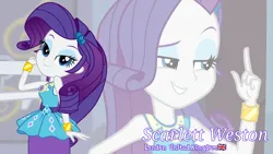 Size: 3410x1920 | Tagged: safe, artist:edy_january, artist:twilirity, derpibooru import, edit, edited screencap, screencap, rarity, human, equestria girls, alternate name, bedroom eyes, bracelet, clothes, dress, eyeshadow, female, geode of shielding, image, jewelry, looking at you, magical geodes, makeup, png, smiling, smiling at you, solo, vector used