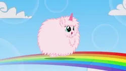 Size: 1280x720 | Tagged: safe, artist:mixermike622, derpibooru import, oc, oc:fluffle puff, unofficial characters only, pony, unicorn, 2013, artifact, brony history, cloud, cute, fake horn, female, fluffle puff tales, flufflebetes, horn, image, jpeg, link in description, mare, nostalgia, ocbetes, open mouth, open smile, pink fluffy unicorns dancing on rainbows, rainbow, sky, smiling, solo, unicorn oc, youtube link, youtube thumbnail