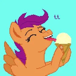 Size: 2048x2048 | Tagged: safe, artist:lukasz, derpibooru import, scootaloo, pegasus, pony, eating, eyes closed, female, food, ice cream, image, pixel art, png, solo, solo female, wings