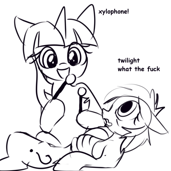 Size: 2000x2000 | Tagged: safe, artist:anonymous, twilight sparkle, oc, oc:anonfilly, pony, /mlp/, 4chan, female, filly, hoof hold, image, looking at someone, mare, png, ribcage, simple background, sketch, starving, transparent background, xylophone