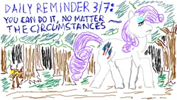 Size: 488x277 | Tagged: safe, artist:makise_homura, derpibooru import, rarity, pony, timber wolf, unicorn, fanfic:the enchanted library, 1000 hours in ms paint, daily reminder, derpibooru exclusive, everfree forest, forest, image, motivational, png, sad, solo, tree, walking