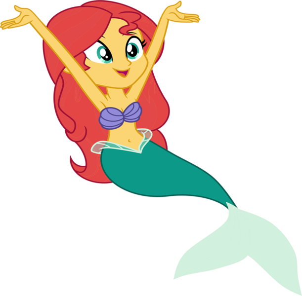 Size: 822x807 | Tagged: safe, artist:emeraldblast63, derpibooru import, edit, editor:incredibubbleirishguy, vector edit, sunset shimmer, mermaid, ariel, image, link in source, mermaidized, png, red hair, species swap, the little mermaid, vector