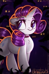 Size: 709x1080 | Tagged: safe, artist:llametsul, derpibooru import, rarity, pony, unicorn, atg 2023, colored, female, glow, glowing eyes, image, mare, newbie artist training grounds, png, red eyes, signature, solo