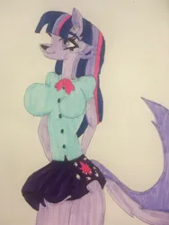 Size: 1536x2048 | Tagged: safe, artist:carlos324, derpibooru import, twilight sparkle, anthro, hellhound, wolf, friendship is magic, breasts, busty twilight sparkle, clothes, helluva boss, image, jpeg, marker drawing, my little pony, traditional art