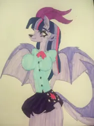 Size: 1536x2048 | Tagged: safe, artist:carlos324, derpibooru import, twilight sparkle, alicorn, anthro, hellhound, wolf, breasts, busty twilight sparkle, clothes, helluva boss, image, jpeg, marker drawing, my little pony, traditional art
