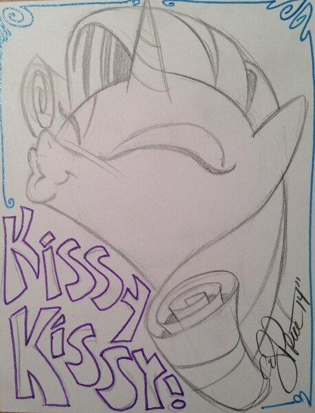 Size: 694x910 | Tagged: safe, artist:andypriceart, derpibooru import, coloratura, rarity, unicorn, cute, image, jpeg, kissy face, puckered lips, purple hair, rarabetes, traditional art