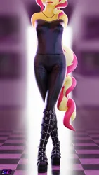 Size: 2160x3840 | Tagged: safe, artist:shadowboltsfm, derpibooru import, sunset shimmer, anthro, plantigrade anthro, 3d, blender, boots, breasts, clothes, equestria girls 10th anniversary, female, hands behind back, high res, image, jewelry, lipstick, necklace, not sfm, platform boots, png, shoes, solo